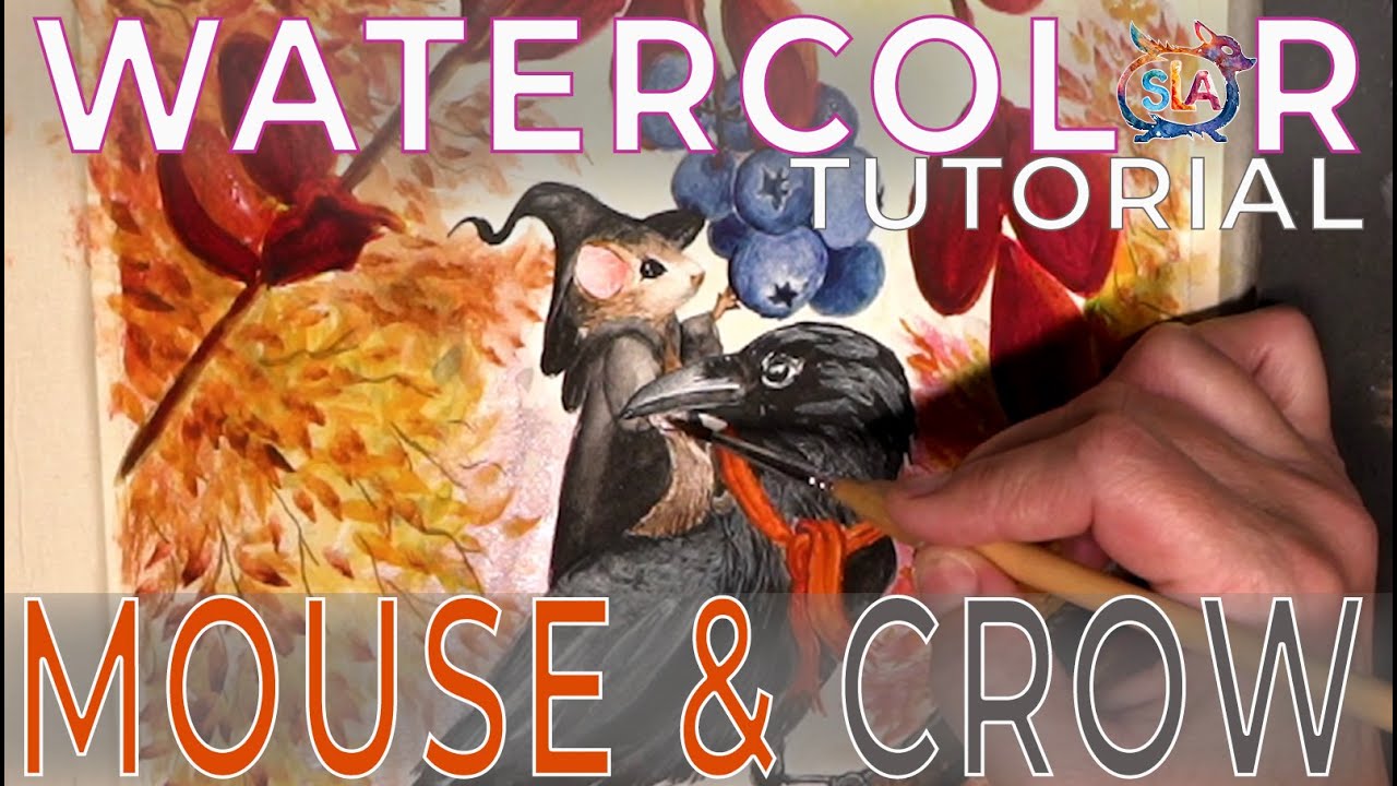 Watercolor Tutorial – Magical Fall Scene with Mouse and Crow
