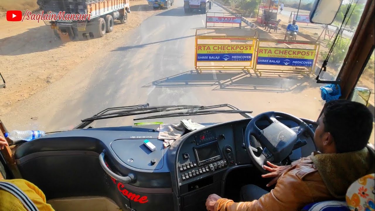 Omer Volvo Bus Driving || 100km Speed || Fast Tag Problem At Toll Plaza || Telangana, India