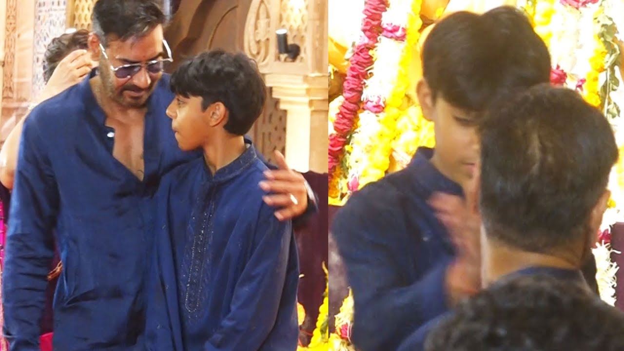 Ajay Devgn Son Yug Cute Moments At North Bombay Sarbojanin Durga Puja 2024