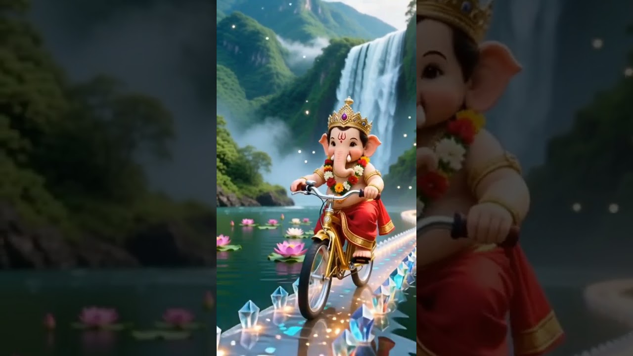 Bal Ganesha Magical Cycle ride Lotus Lake🌸✨#ganpati #ganesh #shorts #viral #trending #viralvideo #dj