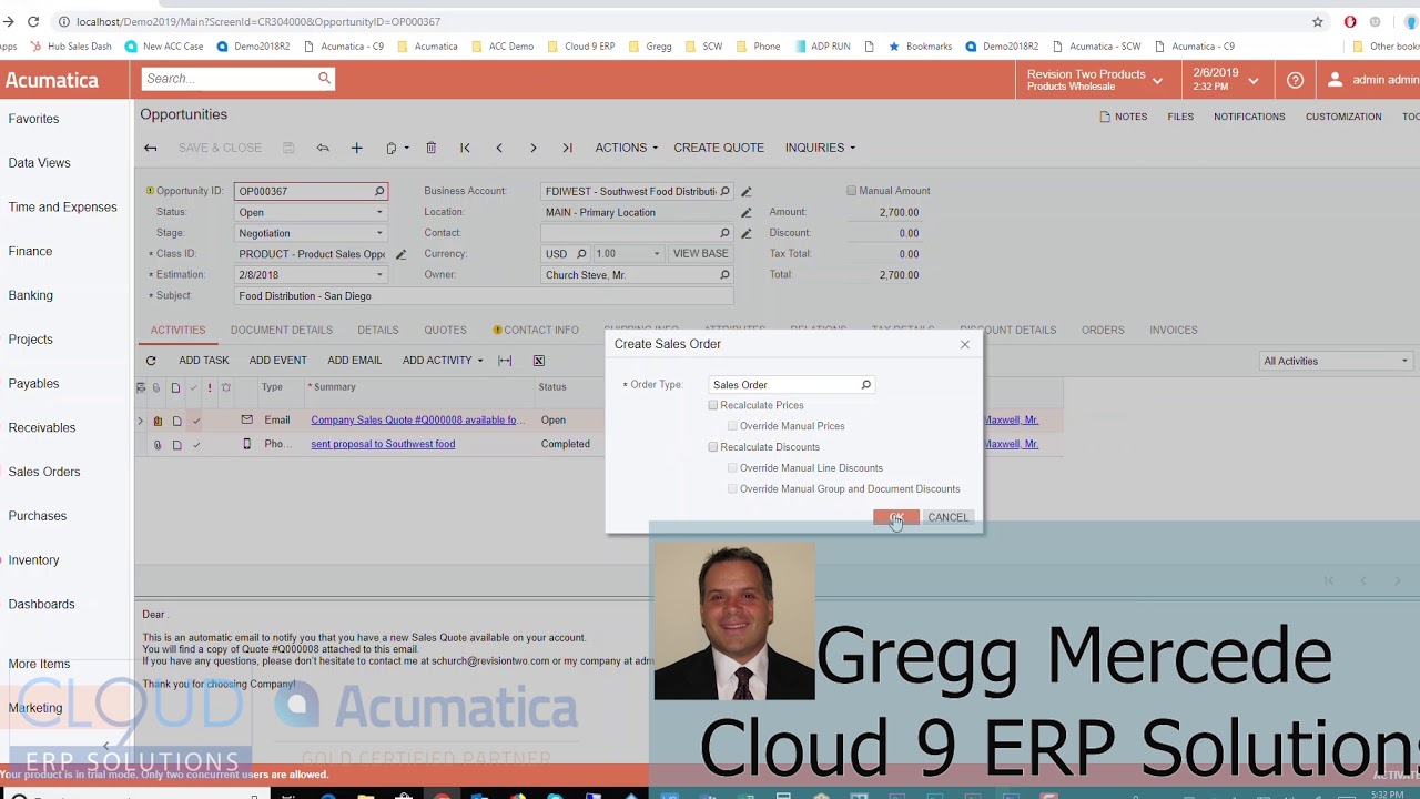 Acumatica - Converting a Quote to Order