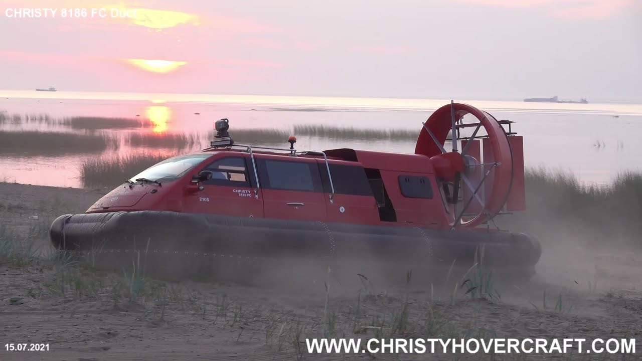 Test drive of the Christy 8186 FC Duct hovercraft in the water area of the Gulf of Finland