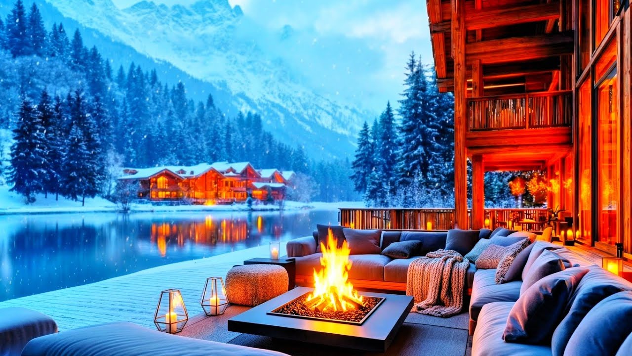 Cozy Winter Cabin Ambience ❄️ Crackling Fireplace & Heavy Snow Sounds | White Noise for Sleep