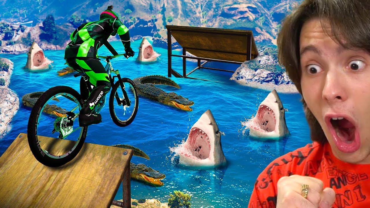 SALTEI POR CIMA DE UM LAGO COM TUBARÕES!! (Descenders)