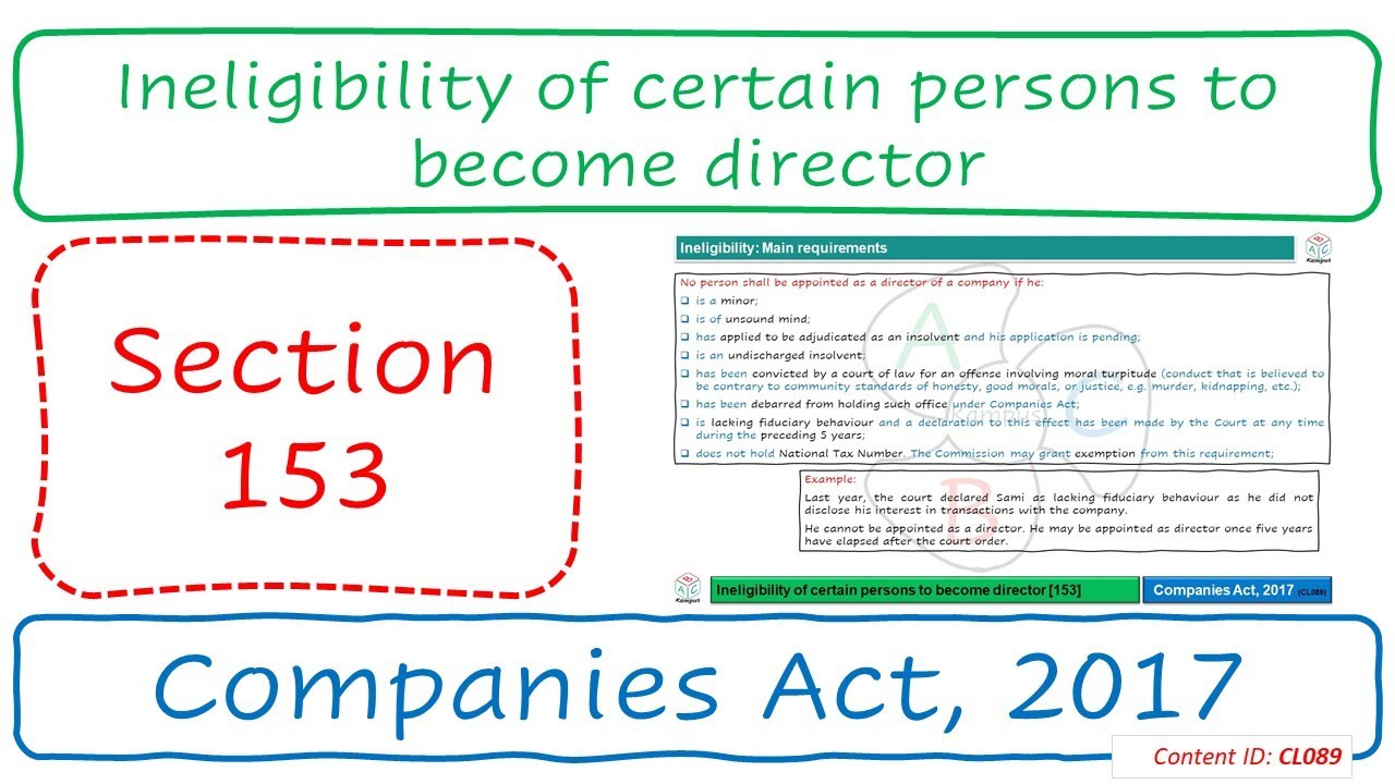 Section 153 Ineligibility of certain persons to become director | Companies Act, 2017 (CL089)