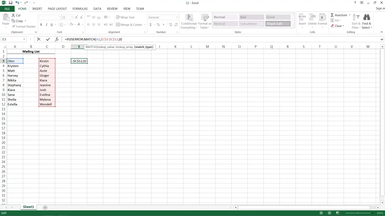 Compare Columns in Excel