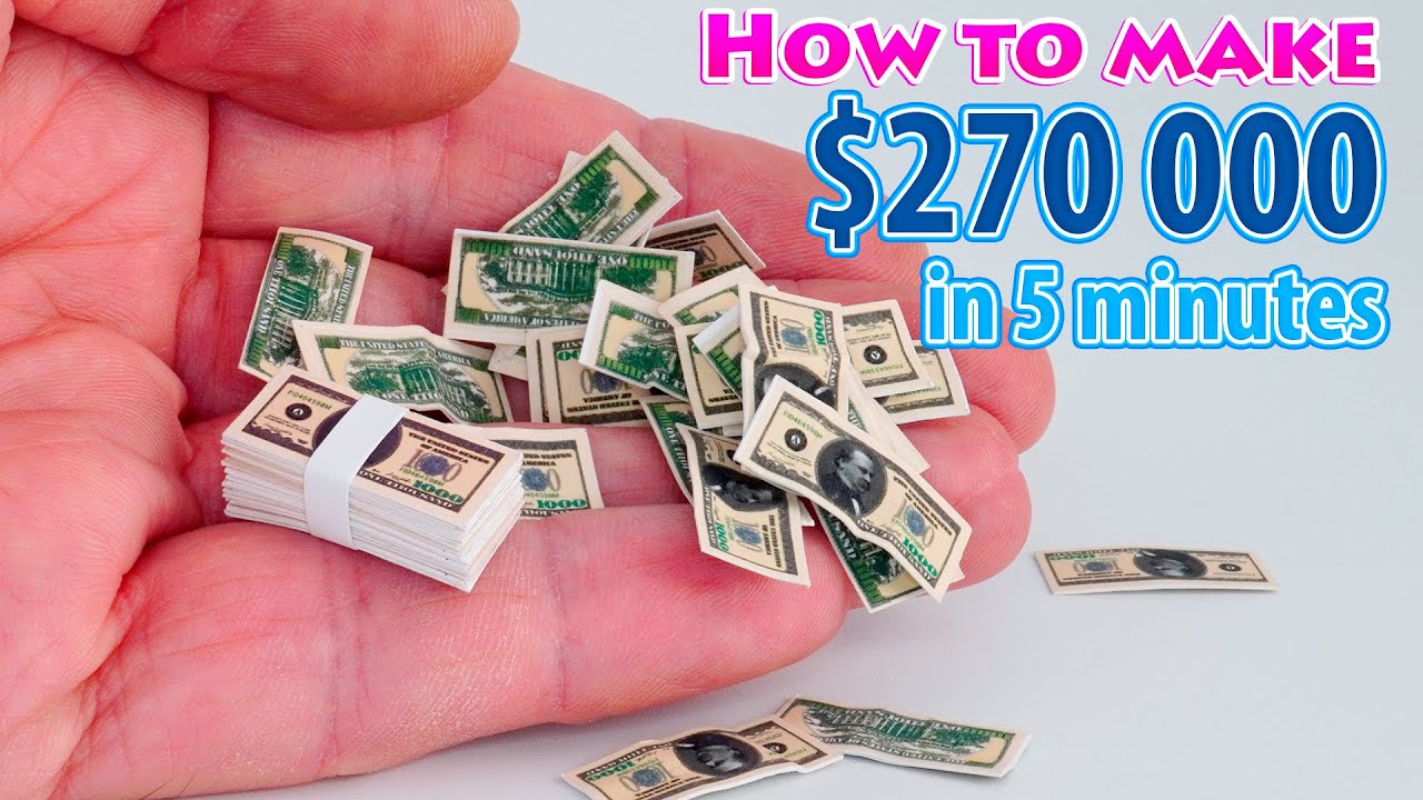 How to make 1000 Dollar Bills mini DIY dollhouse accessories - Tutorialbarbie hacks