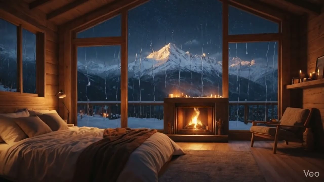 Cozy Bedroom Fireplace 🔥🌧️ | Rain Sounds at the Window for Deep Sleep (ASMR 4K)