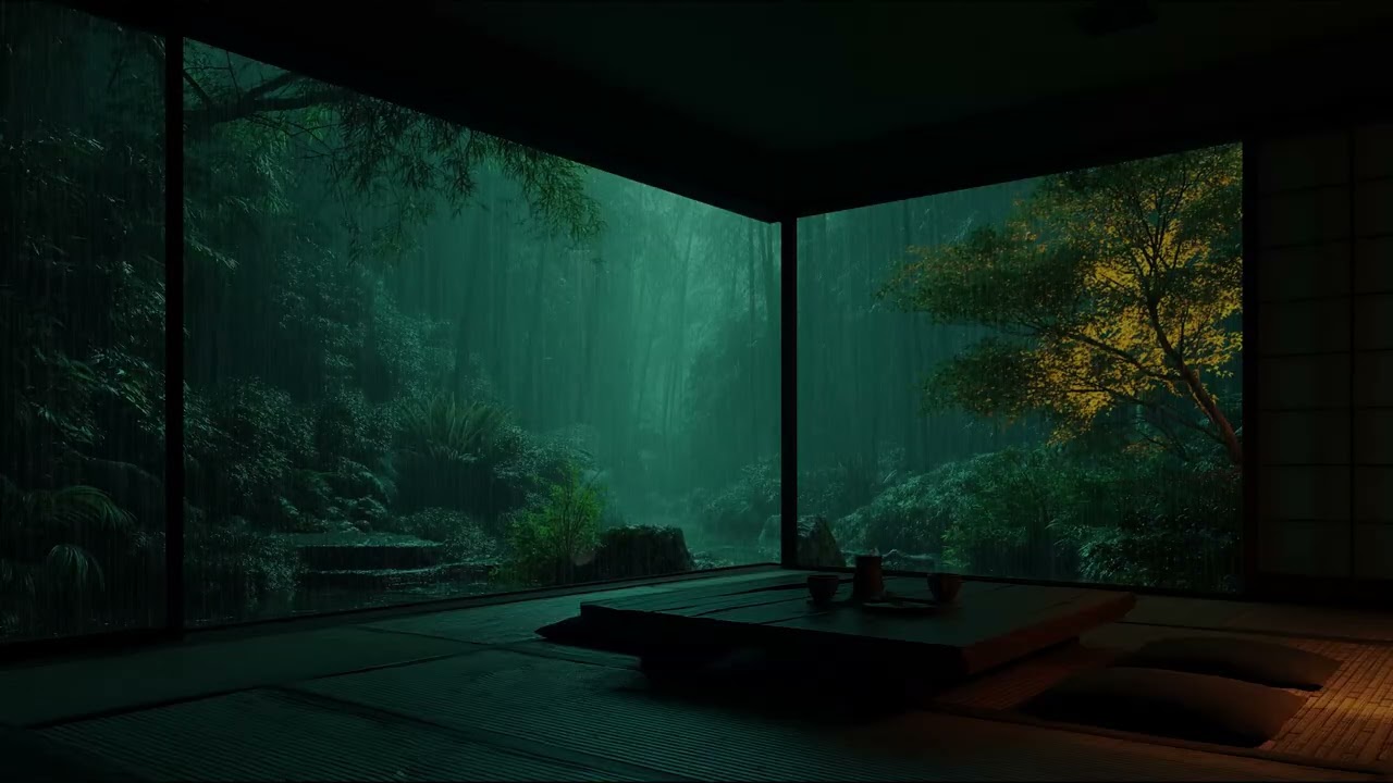 Serene Rainy Night Window View with Gentle Rain Sounds for Relaxation and Peaceful Sleep