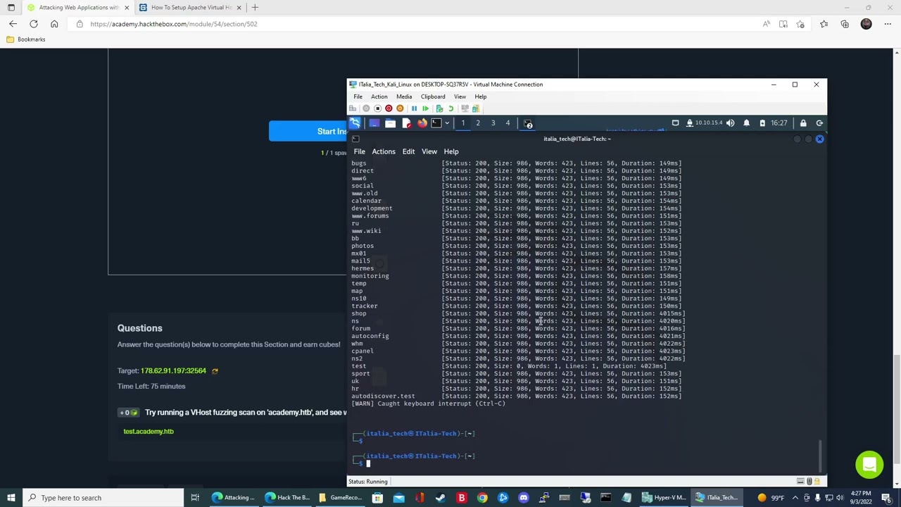 HTB Academy: Attacking Web Applications with FFUF - Vhost Fuzzing and Filtering Results