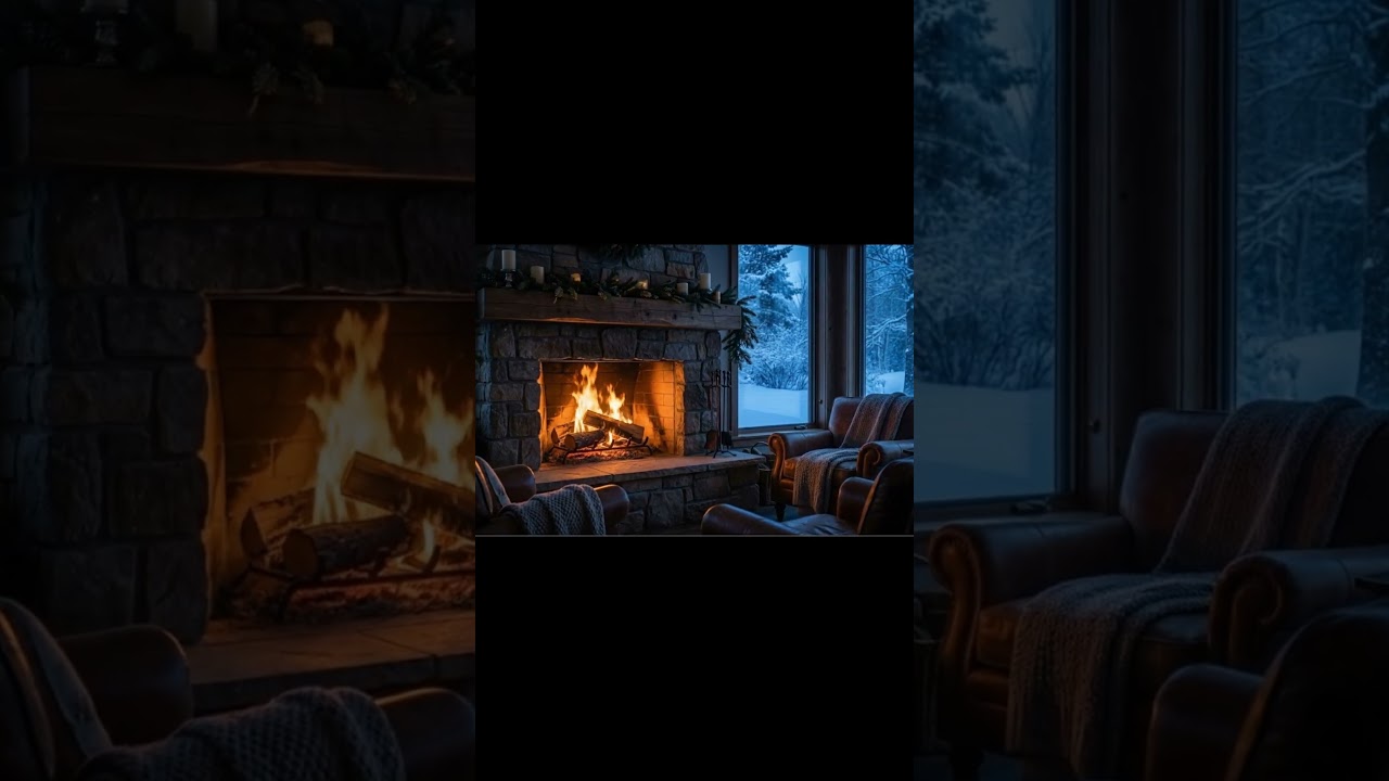 ❄️🔥Cozy Fireplace Night ❄️🔥 Snow Falling Outside | Warm Winter Ambience 
