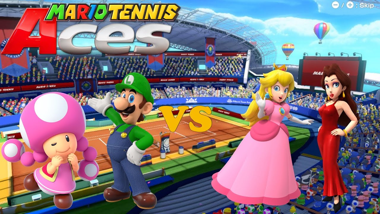 Mario Tennis Aces - Toadette and Luigi vs Pauline and Peach - Marina Stadium (Clay)