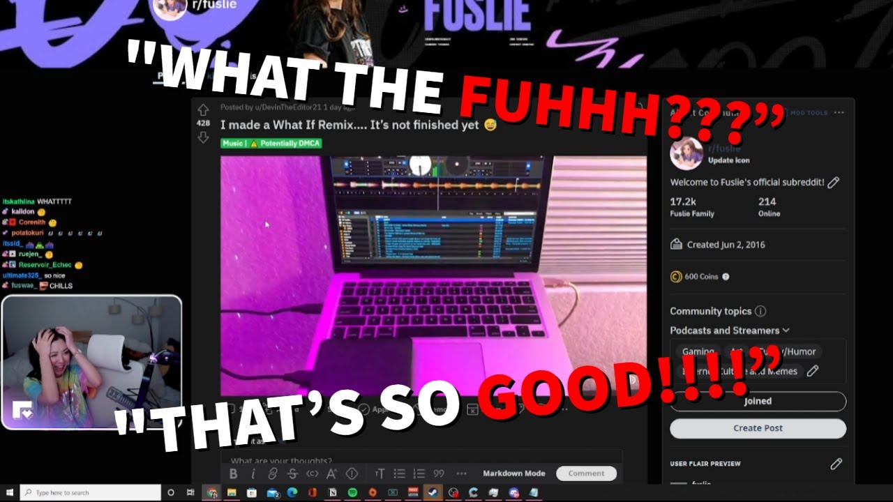 Fuslie reacts to a "What If" Remix on Reddit and is SHOCKED