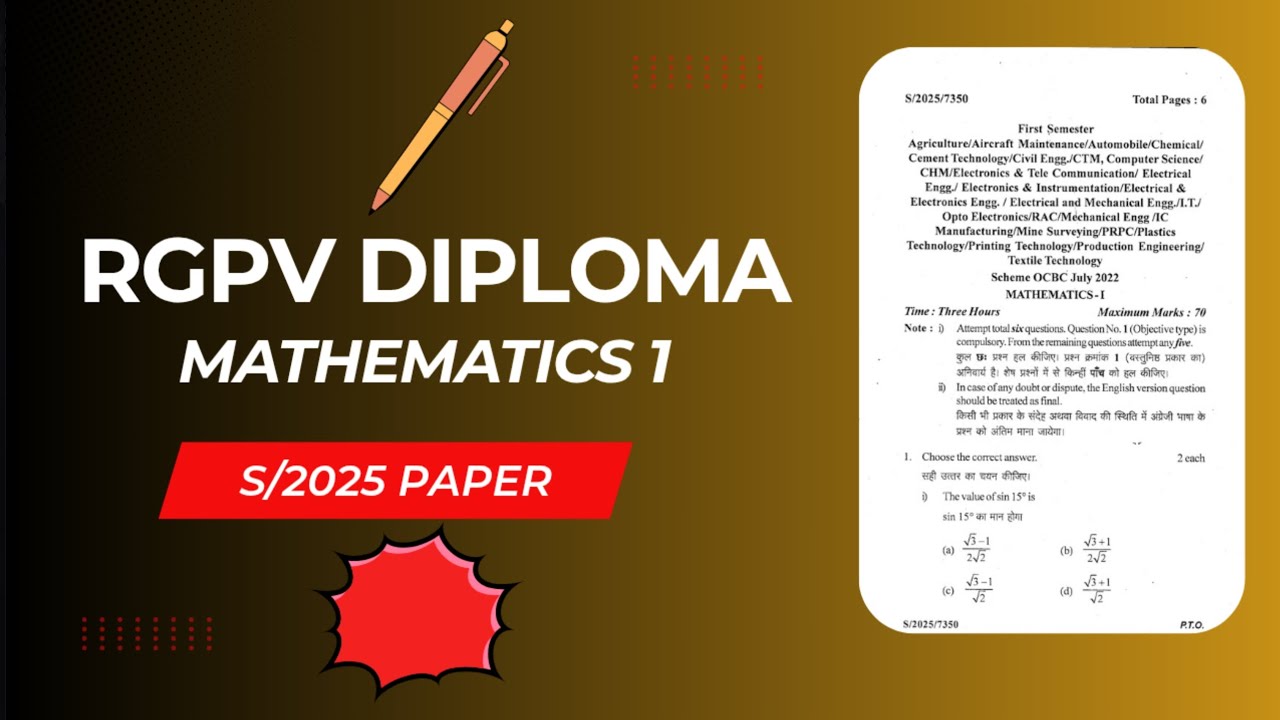 POLYTECHNIC | MATHEMATICS - 1  |  RGPV | QUESTION PAPER| 2025 | 1ST SEMESTER