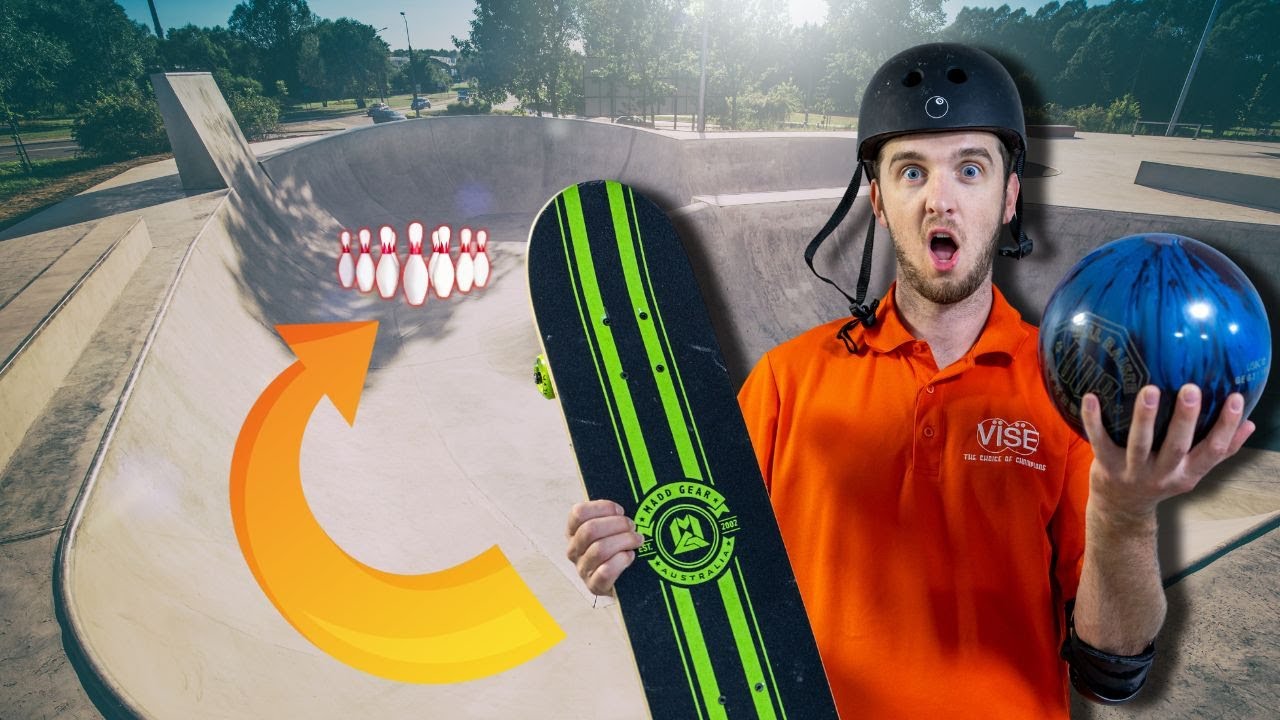 Трюковые броски в боулинге в скейт-парке!