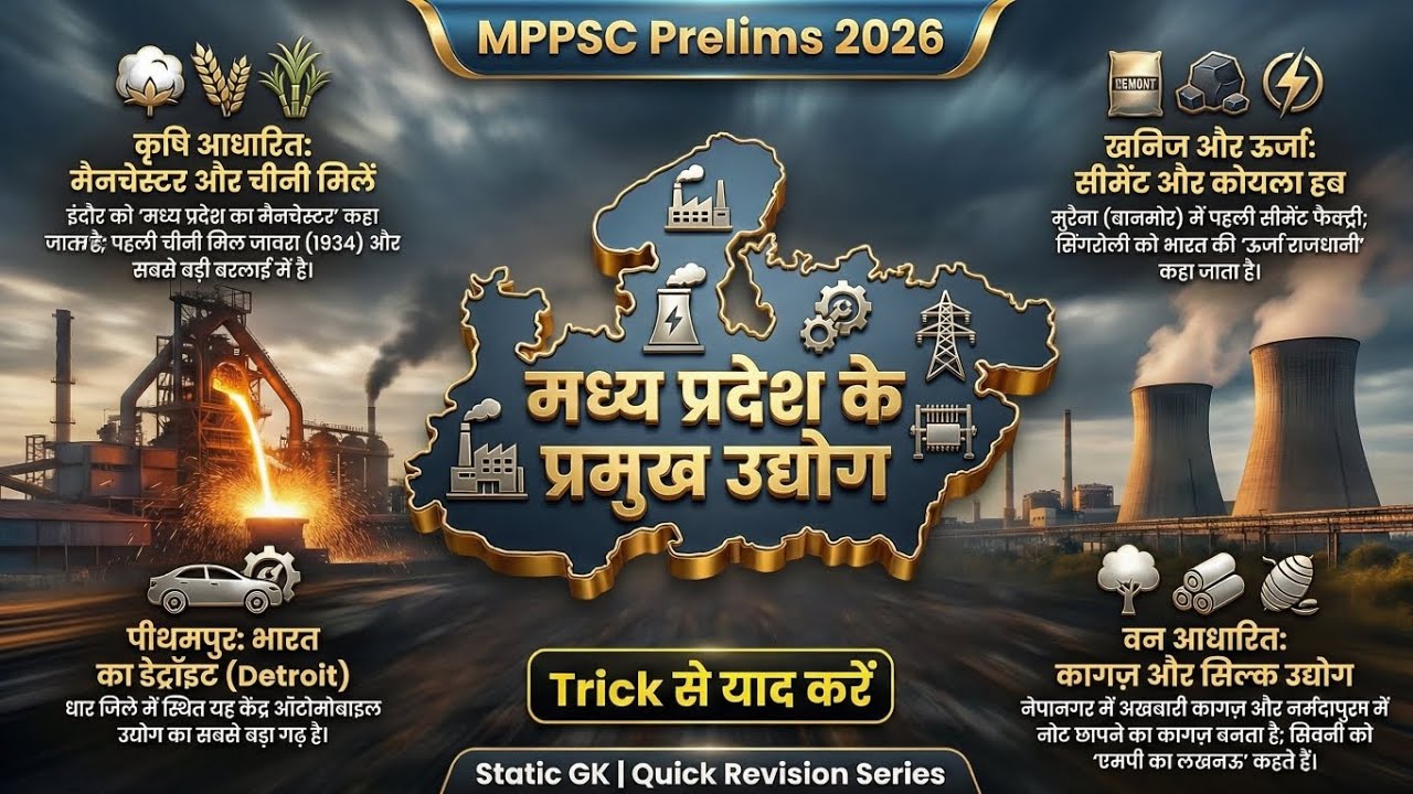 मध्य प्रदेश के प्रमुख उद्योग | MPPSC Prelims 2026 | Trick से याद करें | Quick Revision | #mppsc2026 