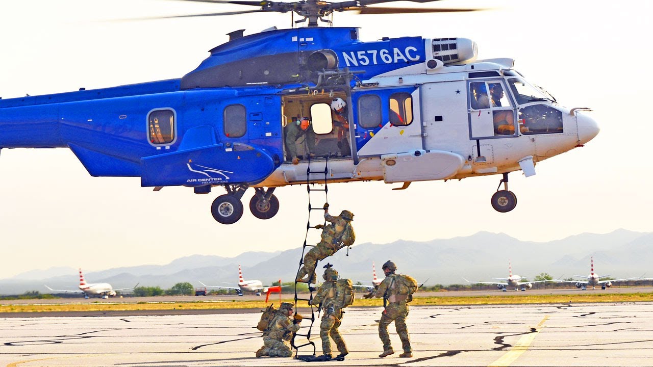 U.S. Air Force Airmen Trained Hoisting and Rappelling in Eurocopter EC-225 Super Puma Helicopter