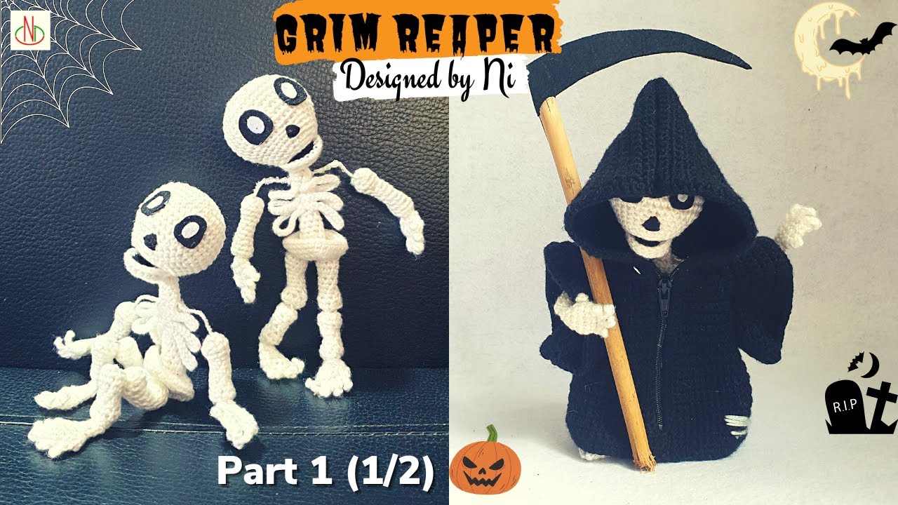 How to crochet Grim Reaper _ P1 Halloween/ Hướng dẫn móc Thần Chết_ Bộ xương_skeleton #Nicrochet #16