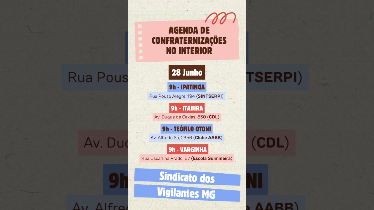 🎉 DIA DO VIGILANTE 2025 NO SÁBADO, 28/06, ÀS 9H, EM IPATINGA, ITABIRA, TEÓFILO OTONI E VARGINHA