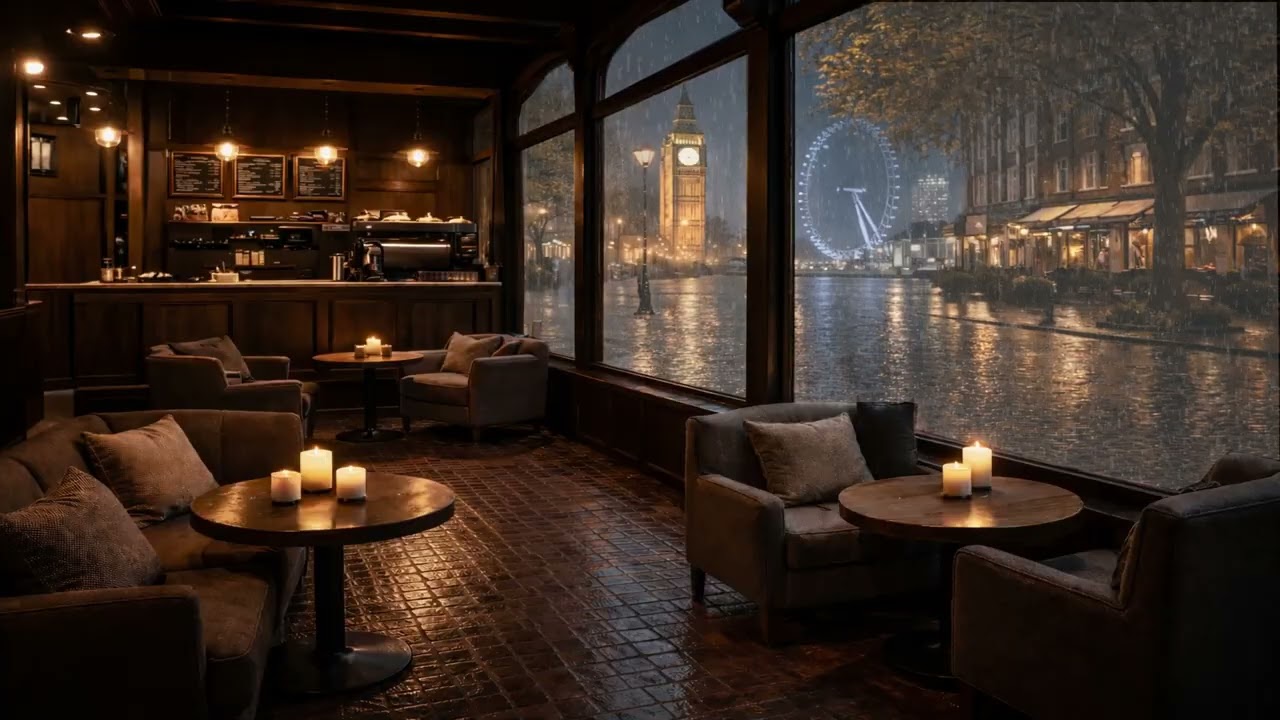 Rainy London Café Ambience ☕ Rain Sounds for Study & Relax (3 Hours)