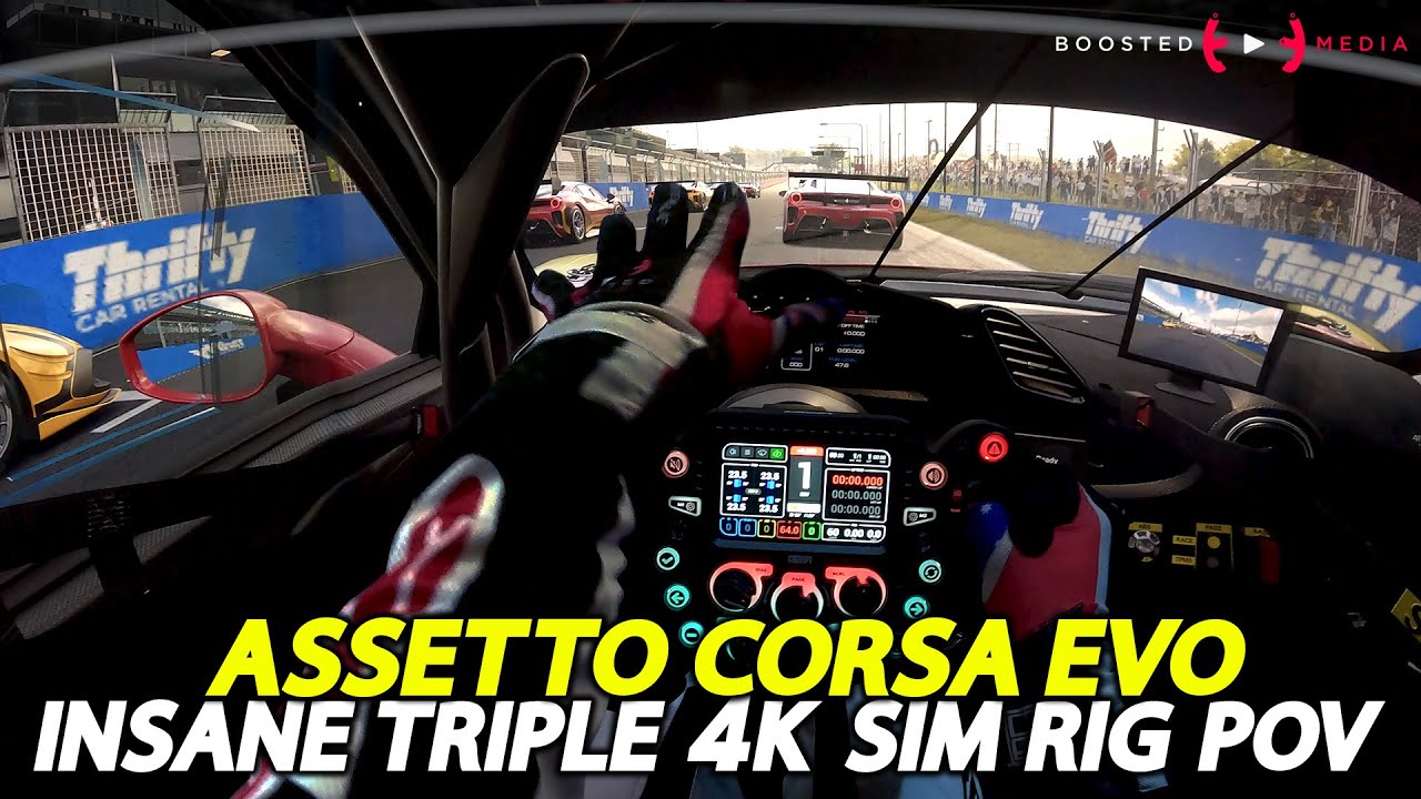 Assetto Corsa EVO in an INSANE $100K Triple 4K Motion Sim Rig!