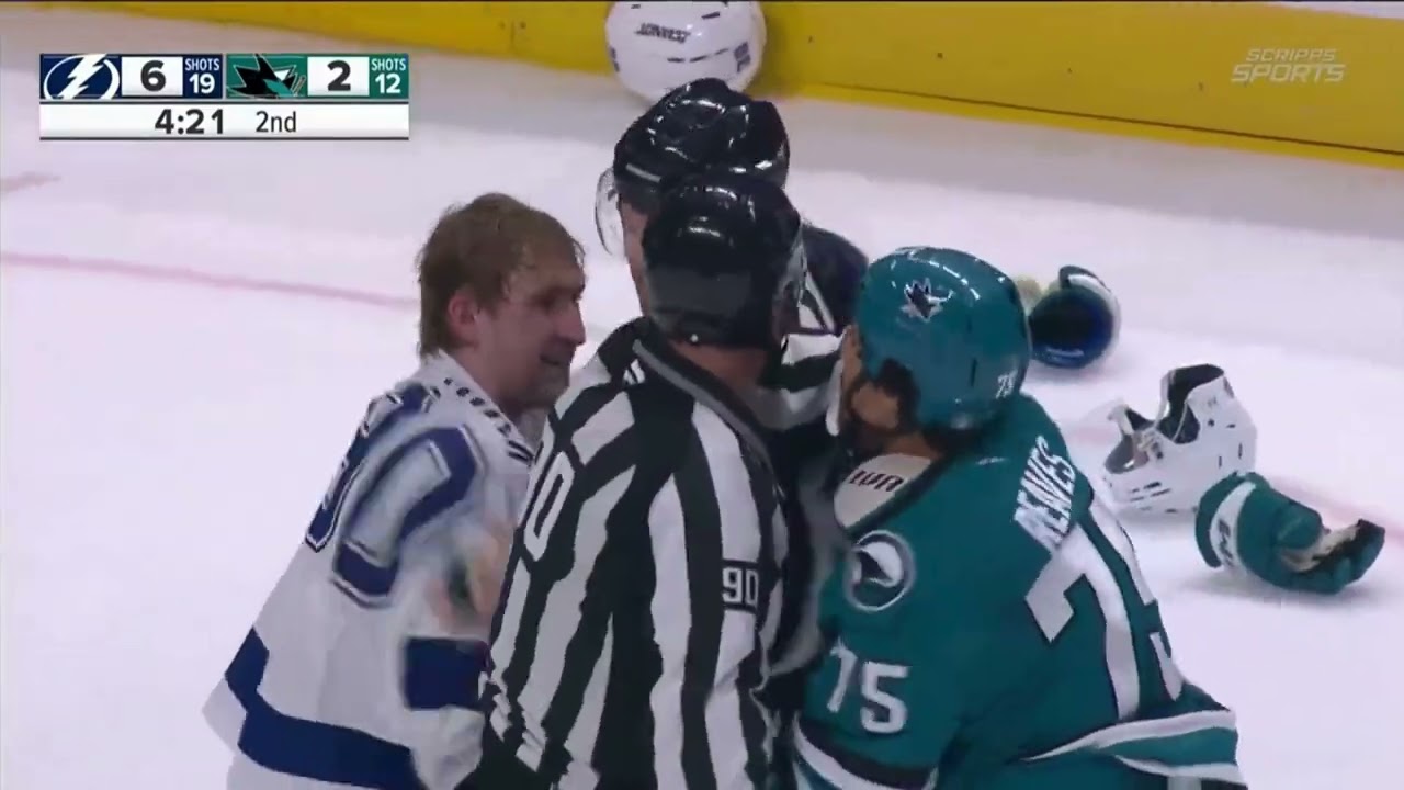 Feisty 2nd Period Between Sharks and Lightning After J.J. Moser Throws Hit On Macklin Celebrini