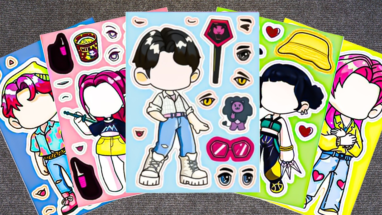 [🌈paper diy🌈] Kpop Demon Hunters Dress Up 👑 Rumi, Jinu, Mira, Zoey | Sticker Book ASMR