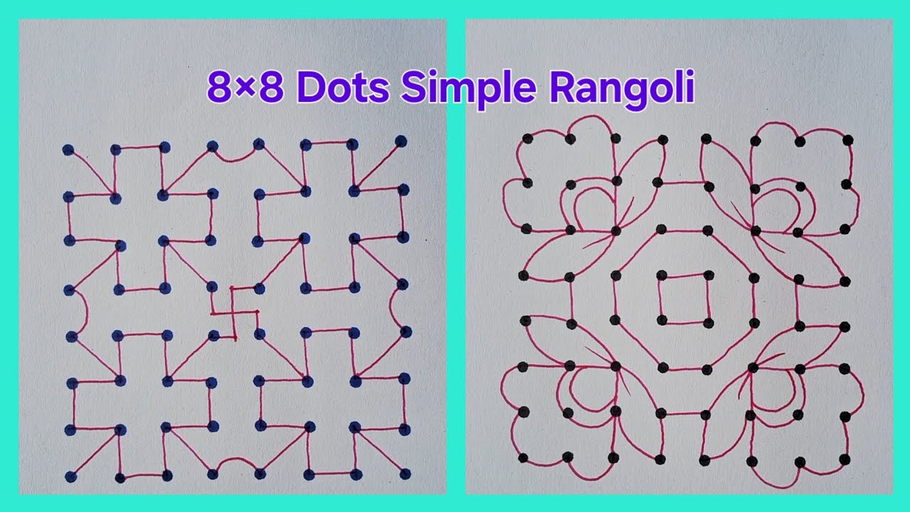🪷 8×8 Dots Easy Pulli Kolam Rangoli Designs | Simple Beginners Rangoli | Muggulu Rangoli 
