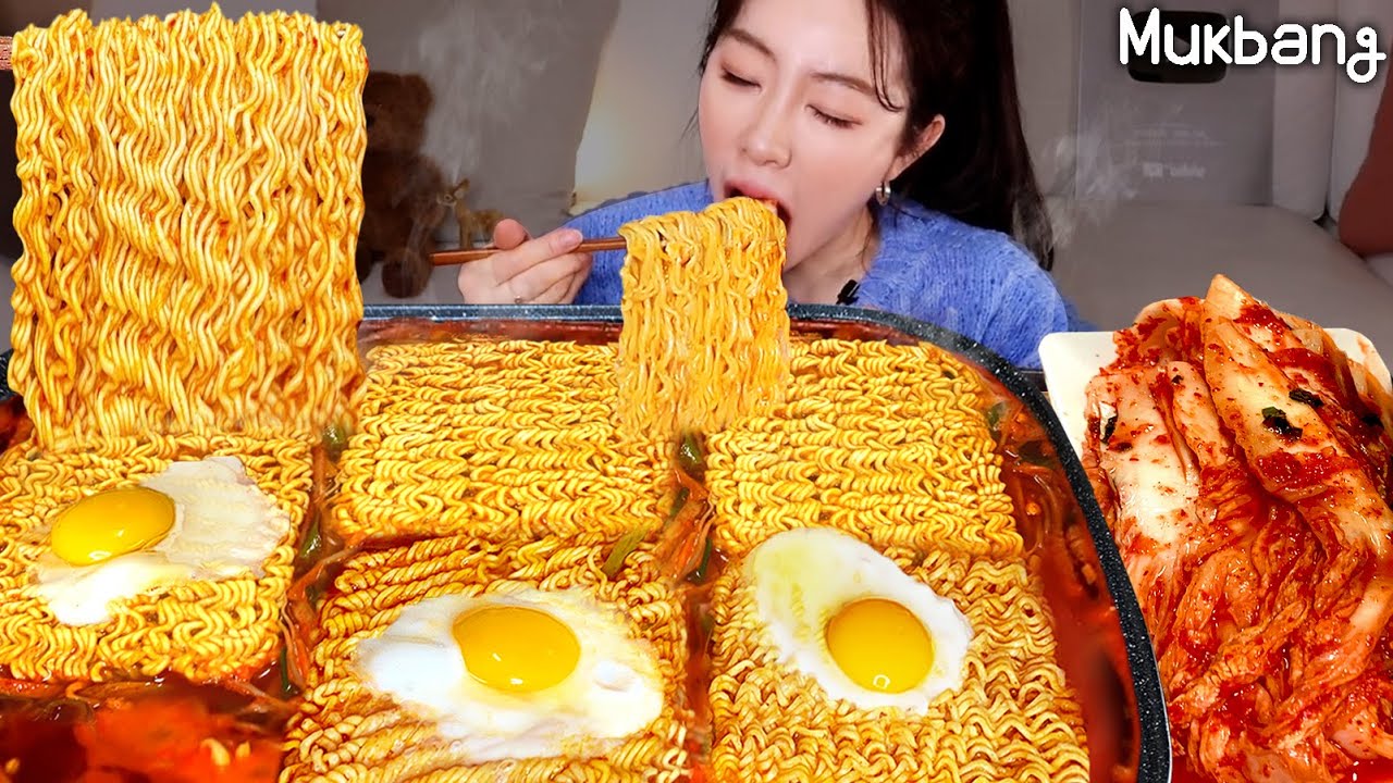 🍜шпичный корейский рамен & Kimchi mukbangㅣ★ Шпичный Рамюн с Tteok, Mandoo!!REAL SOUNDㅣASMR MUKBANGㅣ