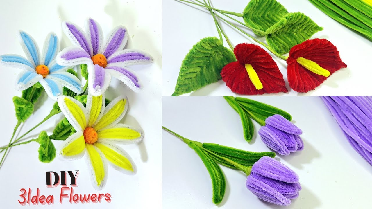 DIY Pipe Cleaner Flowers | 3 Easy Flower Ideas | Beautiful Handmade Crafts