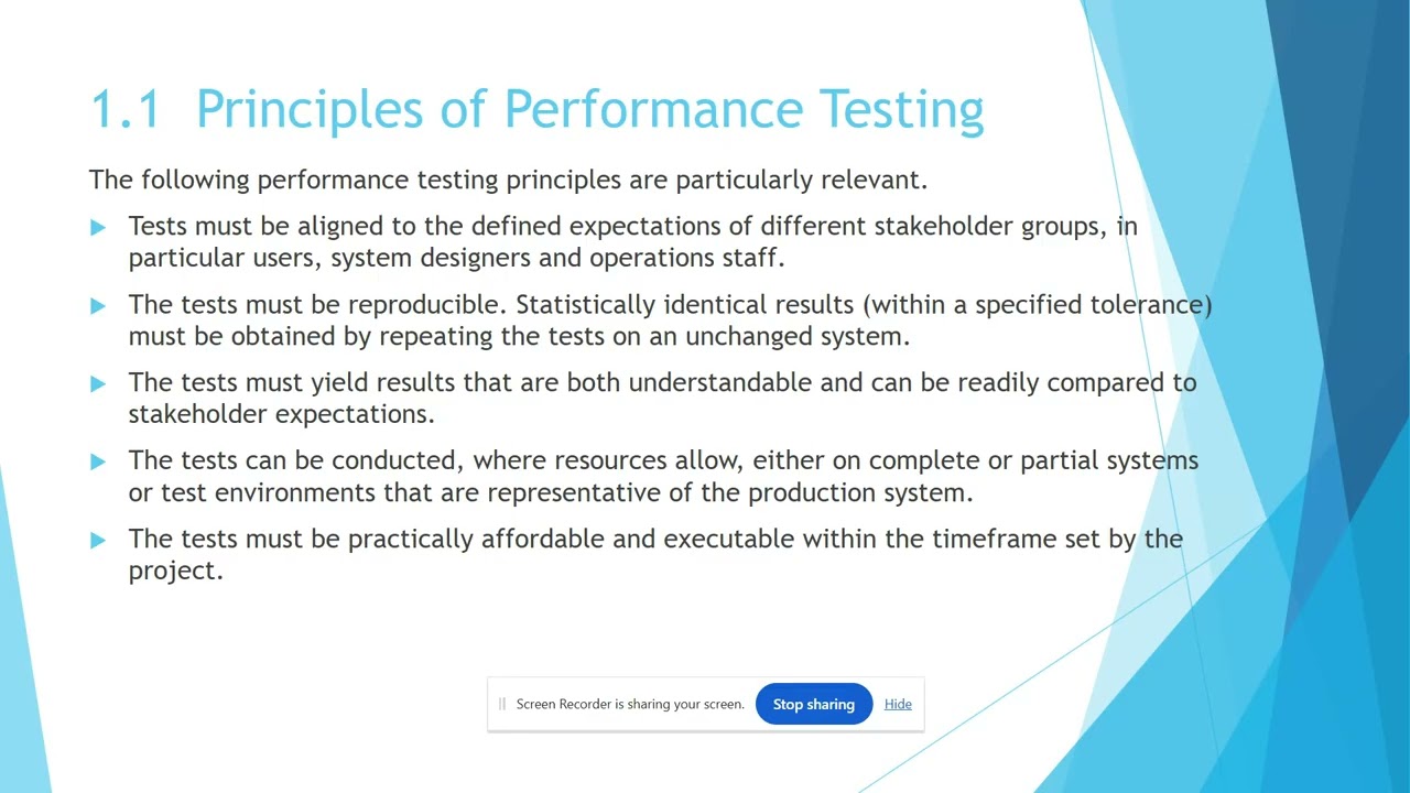 ISTQB Performance Testing - Chapter 1 - 1.1 Performance Testing Principles