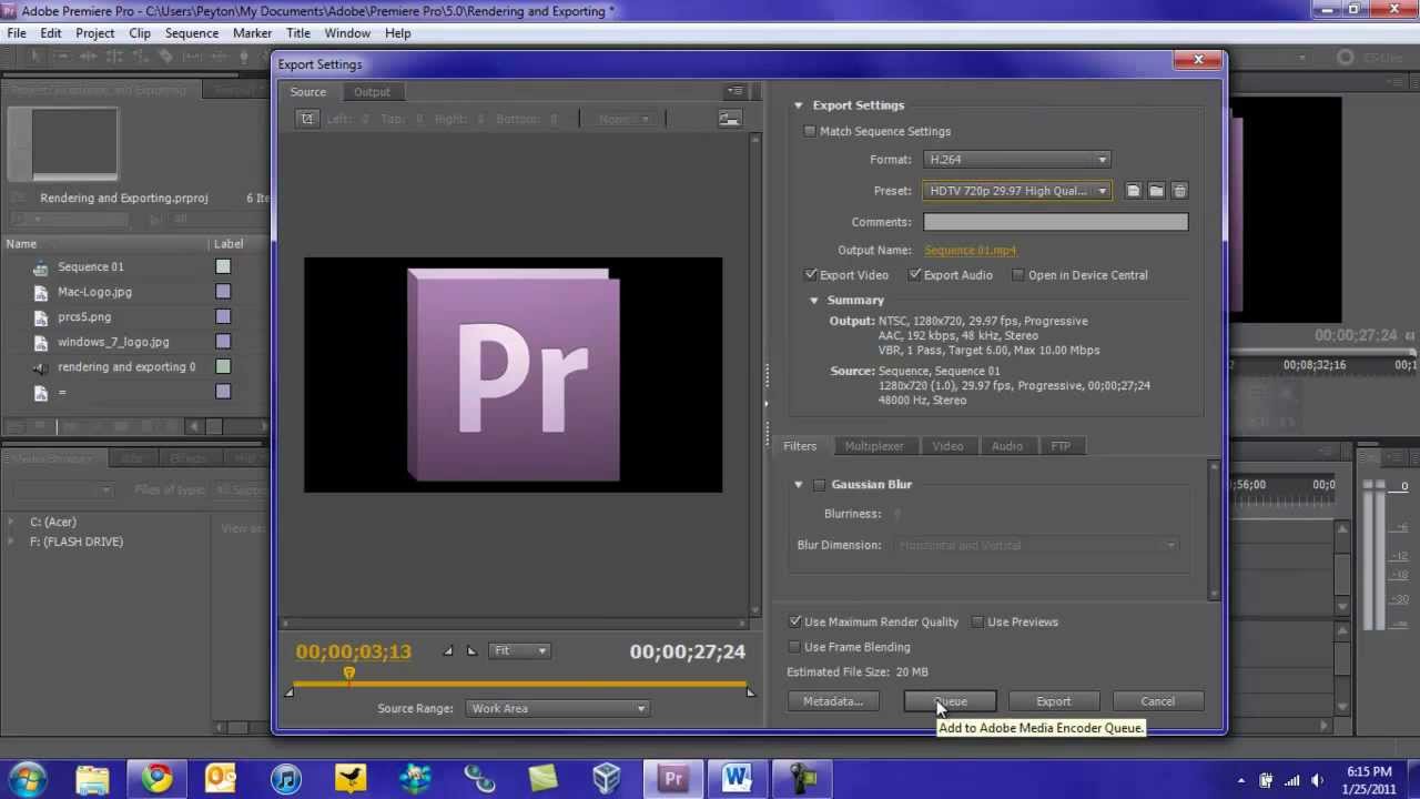 Adobe Premiere Pro CS5 Tutorial: Rendering and Exporting