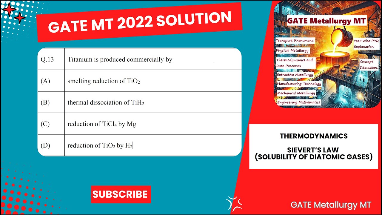 Question No - 13 GATE MT 2022 PYQ (Metallurgy, Extractive Metallurgy, Production of Titanium)