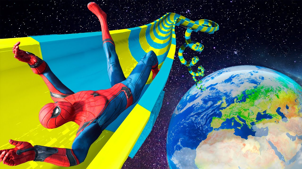GTA 5 Water Slides In Space with Spiderman  [Euphoria Physics, Fails & Jumps]