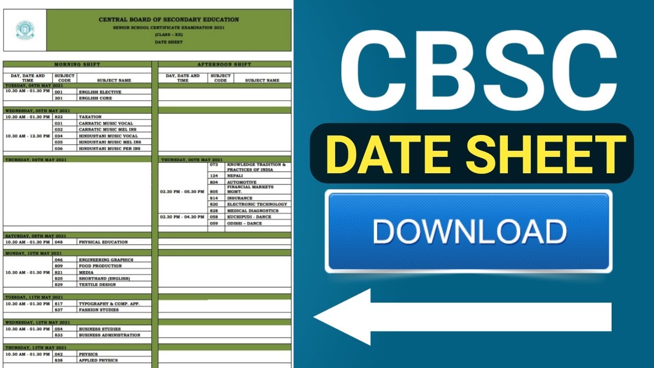 cbse date sheet 2021 | cbse date sheet kaise download karen | class 10 | class 12