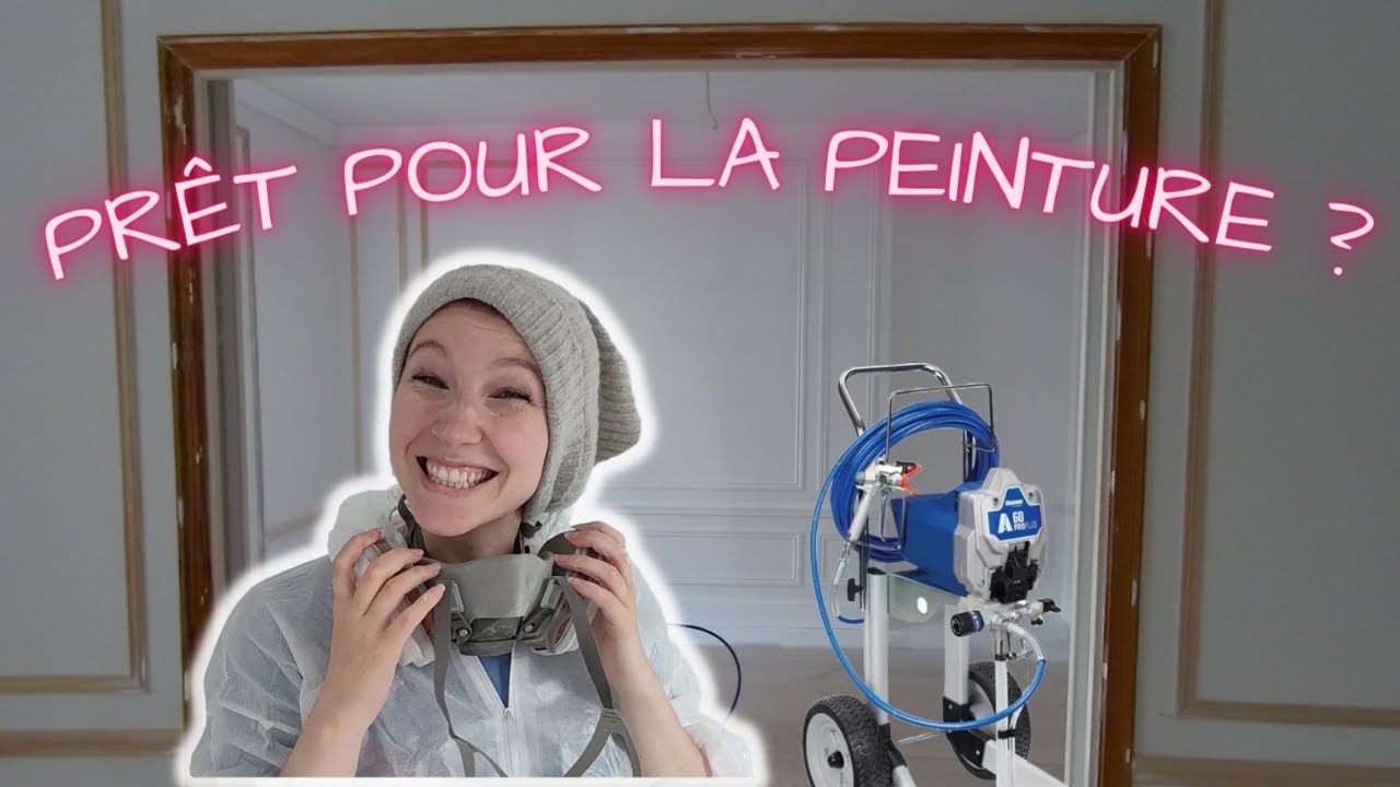Mise en peinture d'un mur mouluré au pistolet Airless Graco A60 par une débutante