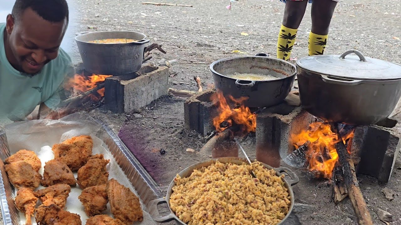 Pumpkin sweet potato rice & peas | fry chicken | coconut dumpling |our guests couldn't be on camera