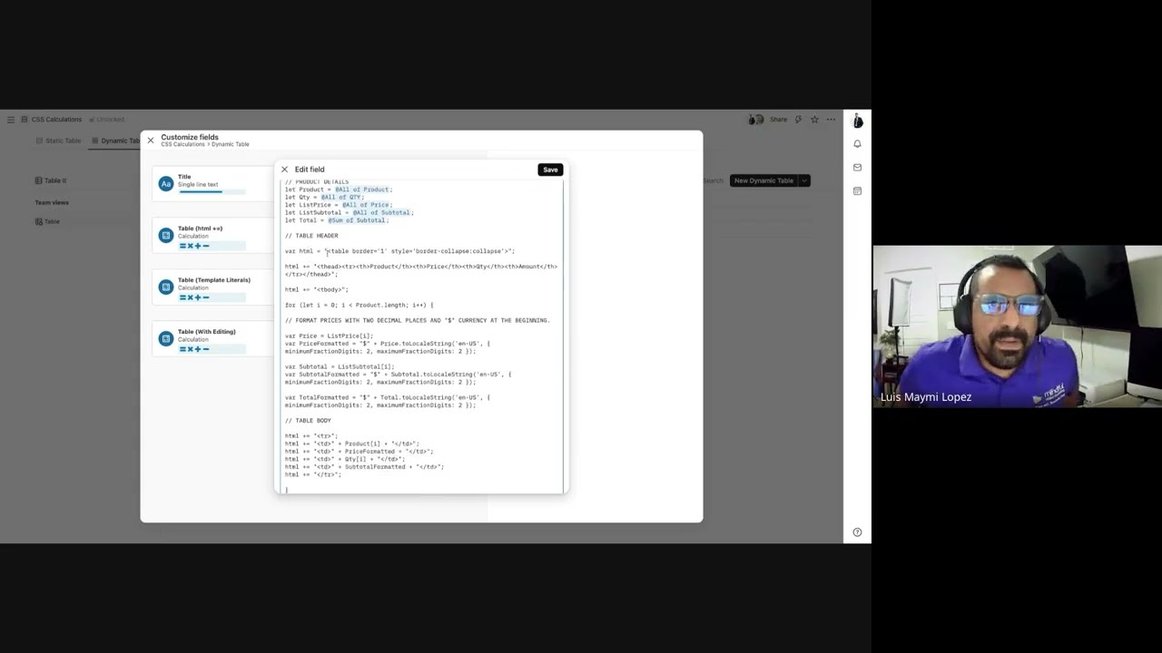 Creating Tables and CSS Classes in Calculation Fields