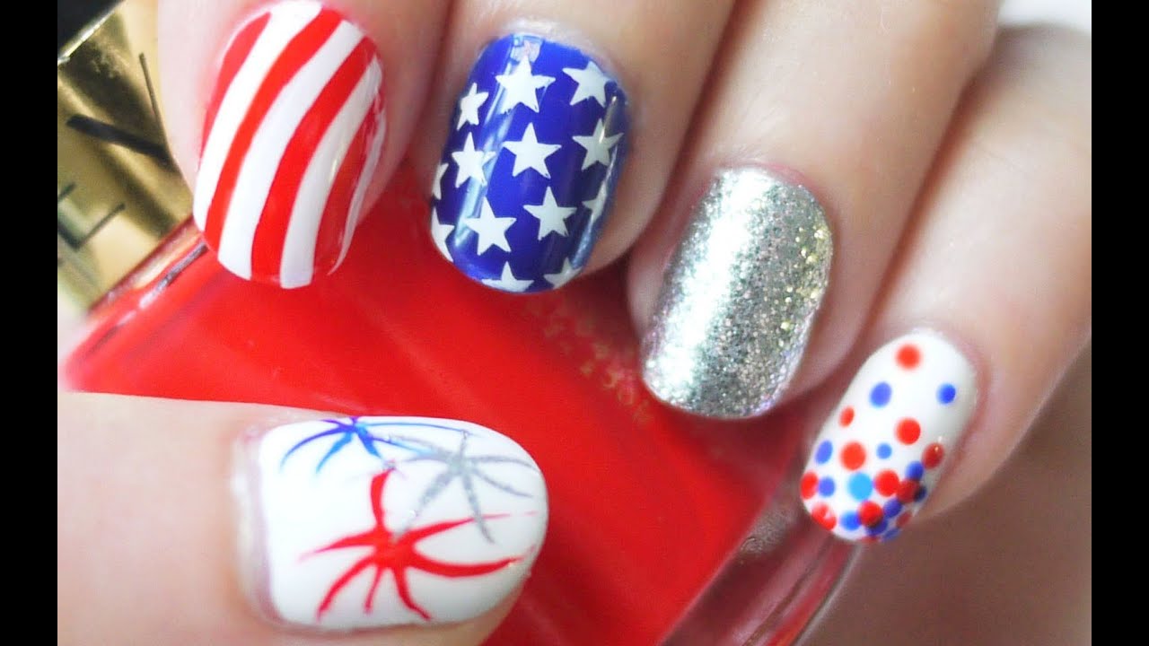 4th of July Nails (Konad Stamping AND Freehand)