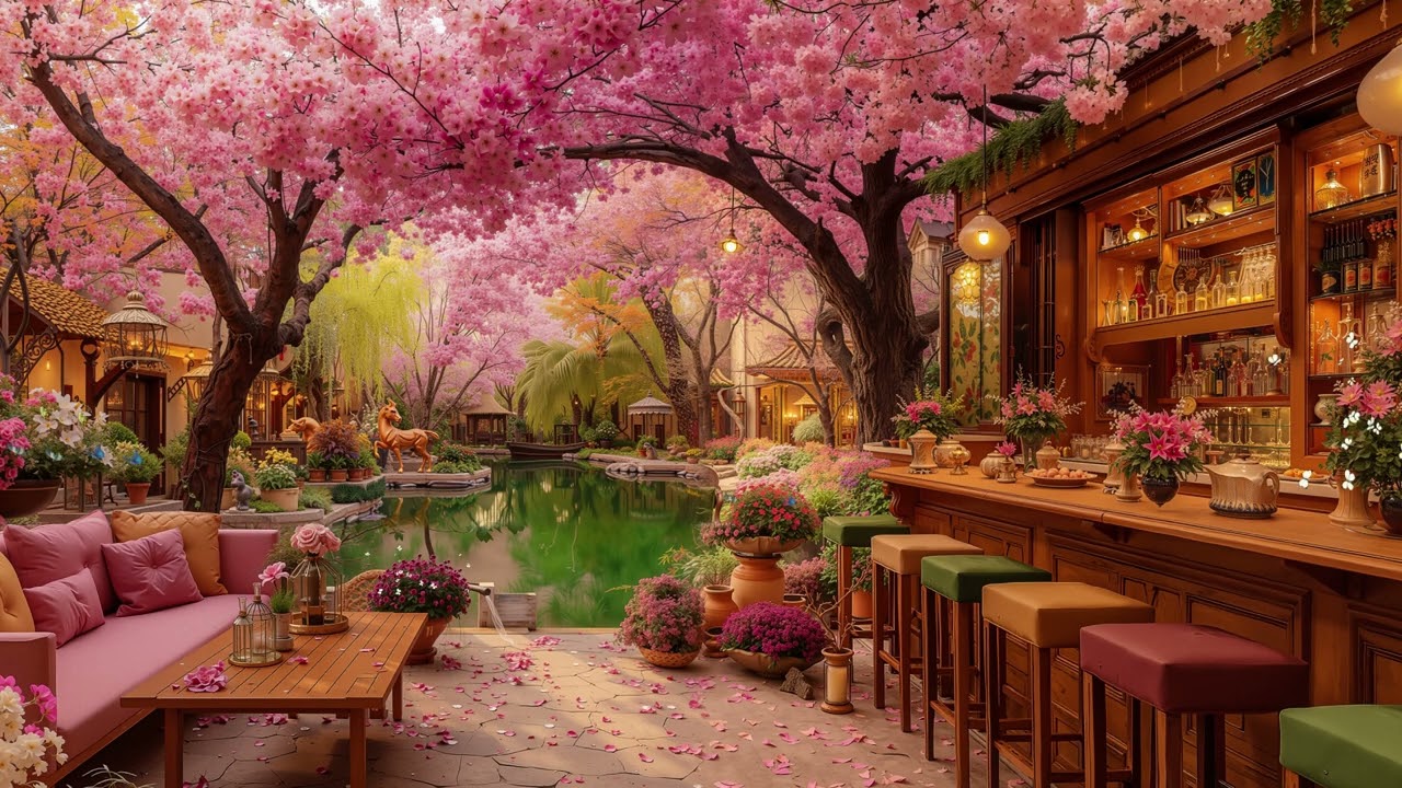 Lakeside Coffee Shop Ambience 🌿 Relaxing Jazz Piano Music for Work & Study