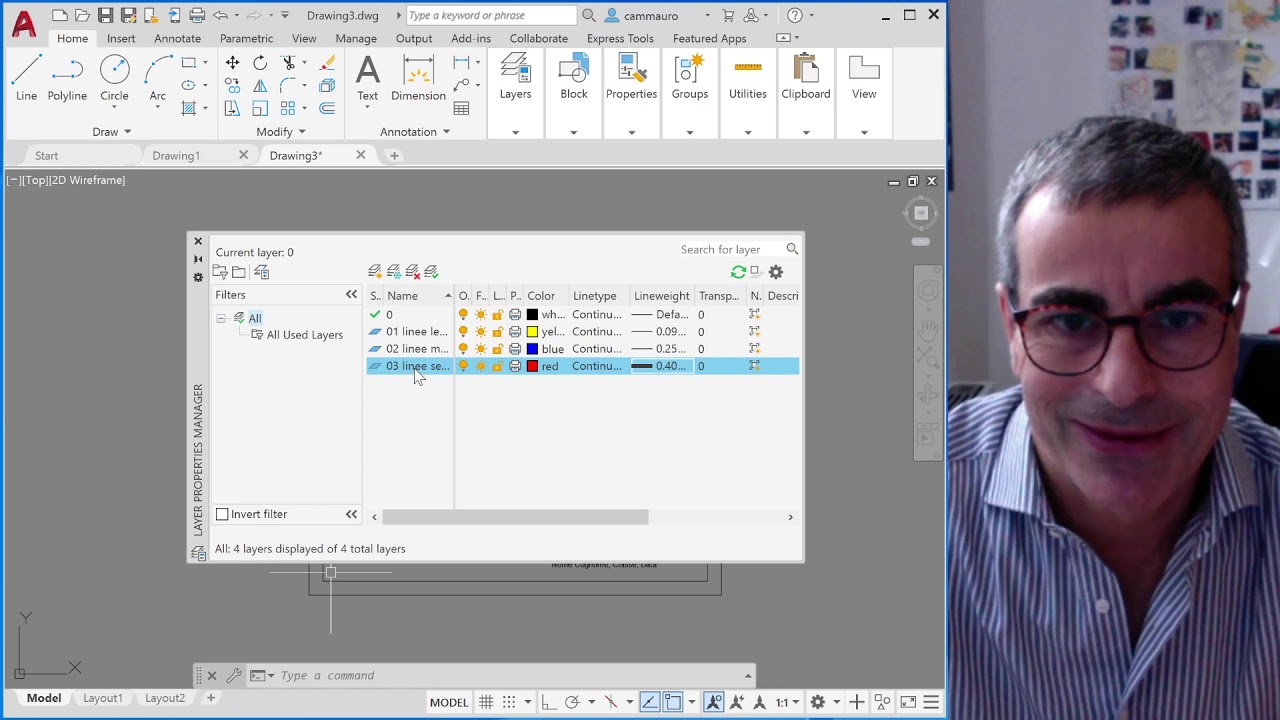 Autocad per win, cornice, layers e stampa