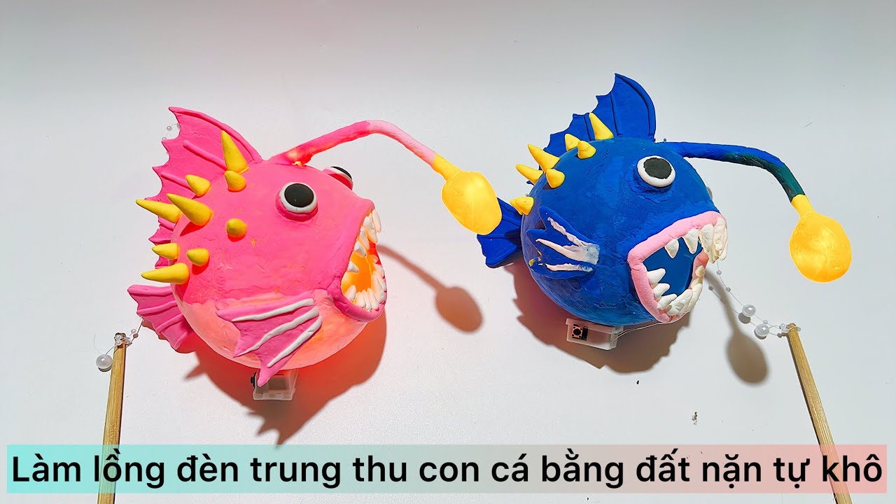Hướng dẫn làm lồng đèn trung thu con cá bằng đất nặn tự khô cực kì đơn giản | Mẹ tít hanmdade