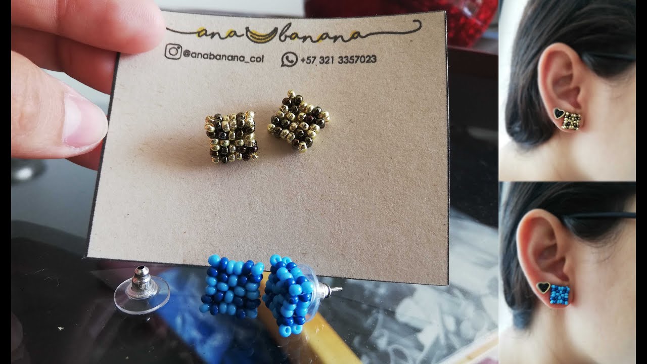 Aretes cuadrados en mostacilla / chaquiras PASO A PASO