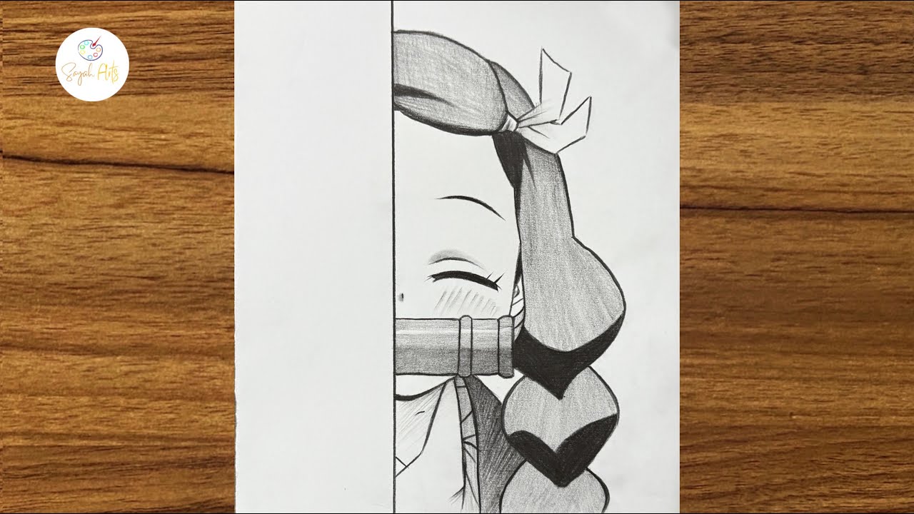 How to draw nezuko half face step-by-step || Anime drawing step by step || Anime character drawing