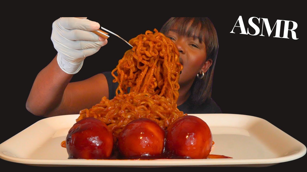 ASMR SPICY NOODLES & EGG MUKBANG / No reaction challenge (NO Talking) |Slurpy Sticky Eating Sounds