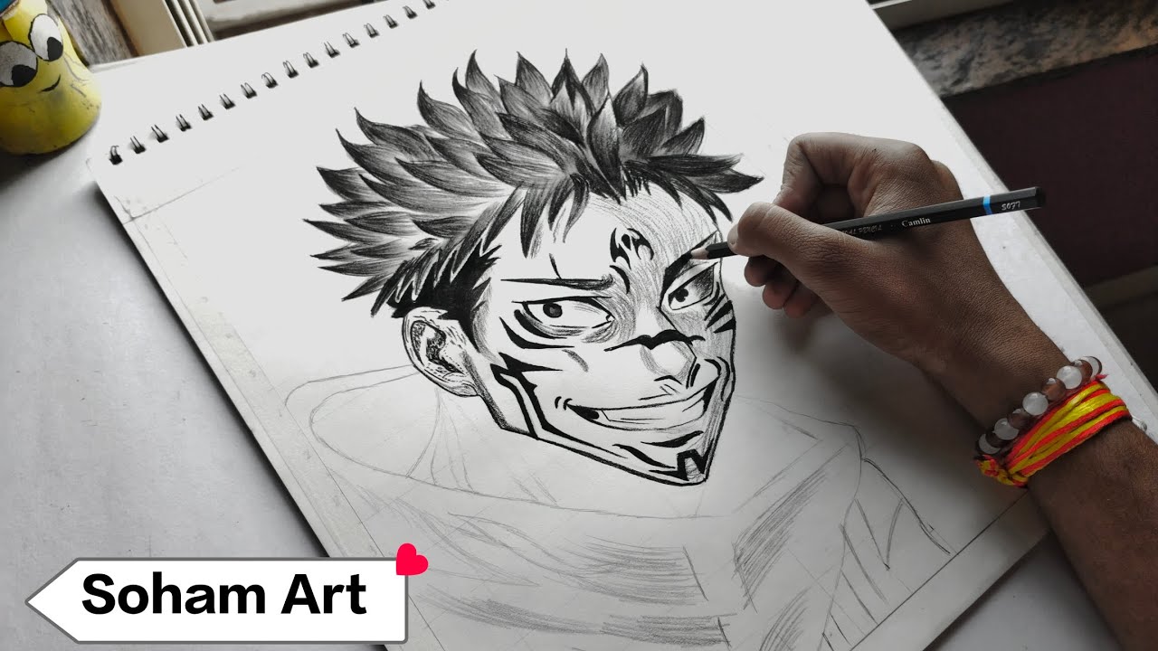 Anime character sukuna sketch for charcoal work 🫨