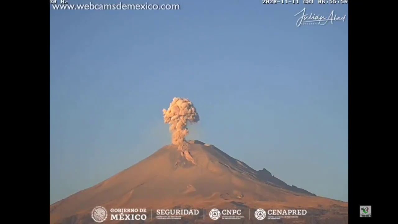 Plumes of Smoke Rise From Popocatepetl Volcano in Mexico
