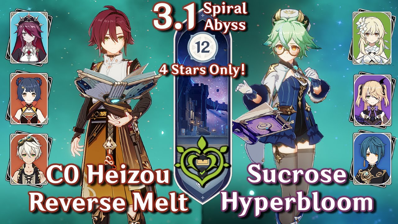NEW SPIRAL ABYSS 3.1! C0 Heizou Melt & C3 Sucrose Hyperbloom | Floor 12 Full Stars | Genshin Impact