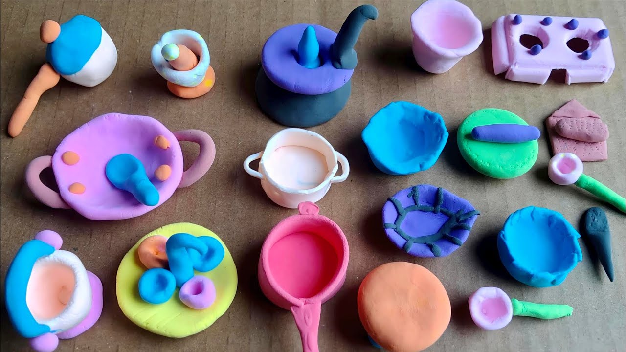 DIY Miniature Kitchen Set with Clay | Clay se banaye chote bartan 🥣