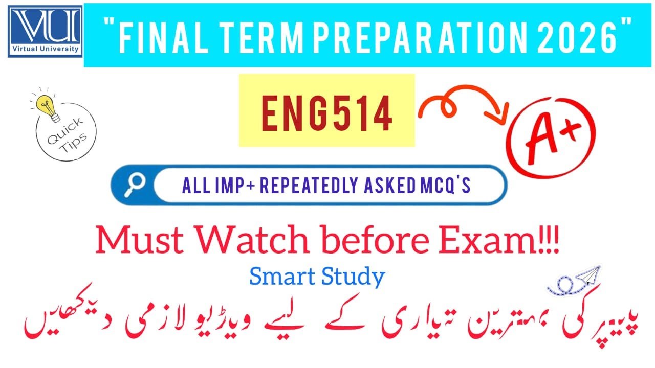 ENG514  Final Term Preparation 2025 & 2026 Most Important and  Repeated MCQs English Past Papers